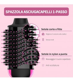 Spazzola Asciugacapelli e Volumizzante in Uno, 1200W Spazzola phon Asciugacapelli e Styler, con Ioni Negativi Anti-Crespo,